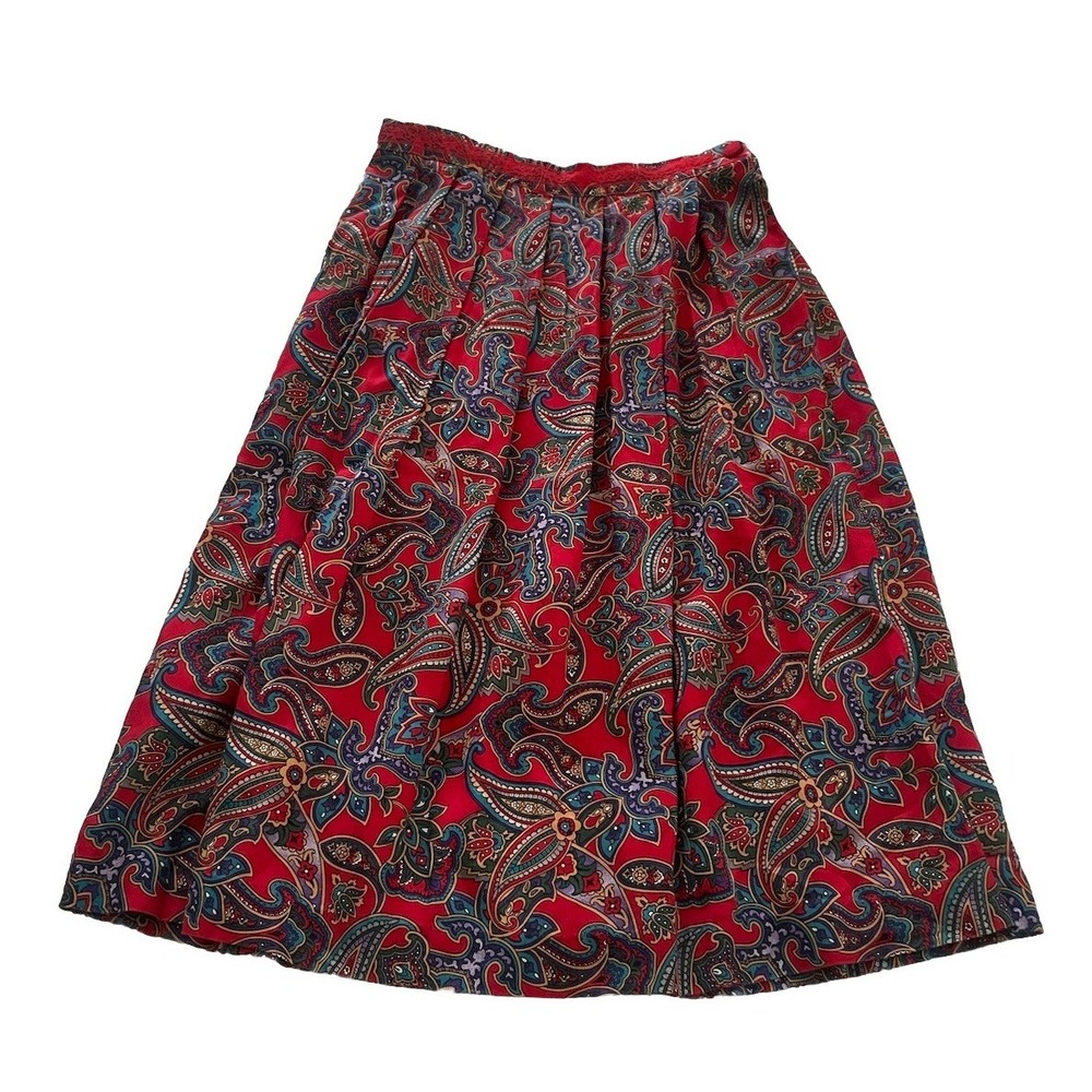 Worthington Long Midi Skirt Women's 10P Red Floral Pleated Flowy Vintage‎ Modest